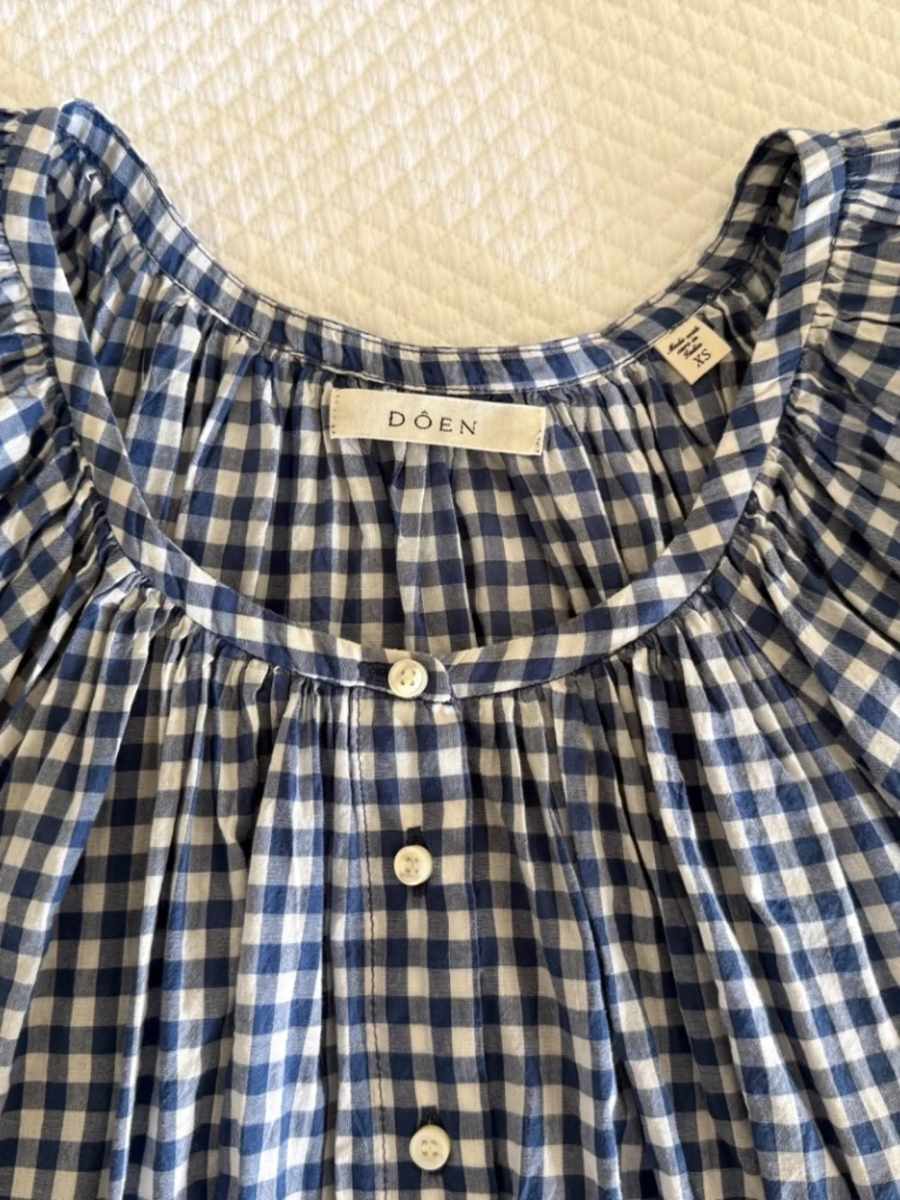 DÔEN June Blouse Top Blue Gingham Organic Cotton Blend Size XS - Picture 7 of 8